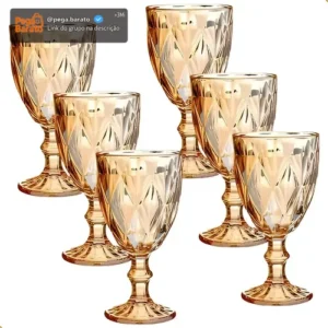 Taças Ms Variedades E Utilidades Taça metalizada Diamante vintage de 340mL cor âmbar6 unidades - Imagem 1
