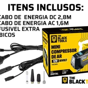 Compressor De Ar Elétrico Portátil 120w Encher Pneu Carro Moto Bicicleta Tcm100 The Black Tools - Imagem 6
