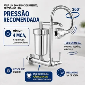 Torneira Com Filtro Com Purificador Agua Bica Flexível Gourmet para Cozinha Parede Luxo Chuveirinho 2 Modos de Jatos A Mais Vendida - Imagem 3
