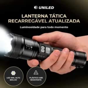 Lanterna Tática Recarregável Atualizada Led Visor Digital Zoom Telescopico ABS 3 Modos Iluminação Uniled - Imagem 3