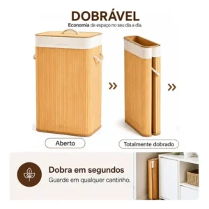 Cesto Organizador De Roupa Bambu Dobrável Retangular Com Tampa Forro e Alças 72 Litros Grande Capacidade Reforçado Caixa Organizadora para Brinquedos - Marca Camperluz - Imagem 10