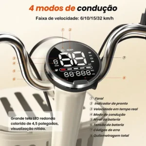 Bicicleta Elétrica Xroymexroy Y16 1200w 48v20ah 100km Branca - Imagem 9