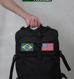 Mochila Tática Militar 50l Bagear Masculina Reforçada Impermeável Ideal Para Trabalho Viagem Camping Caça Pesca Com 2 Patch Bandeira Brasil Eua Cor Preta - Imagem 14