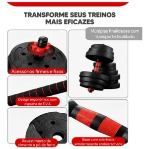 Kit Halteres Barra E Anilhas Musculação Kettlebell Ajustáveis Peso Academia 15kg - Imagem 4