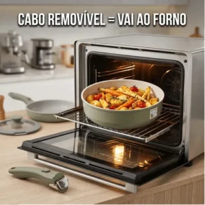 Jogo 12 Panelas Peças Cerâmica Antiaderente Cabo Removível Verde - Imagem 4