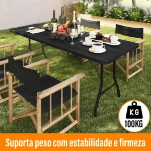 Yab - Mesa Dobrável 1,80 M Vira Maleta C/ Alça Resistente Camping Praia Premium Área Externa/interna 180cm Portátil - Cor Preto Amadeirado - Imagem 8
