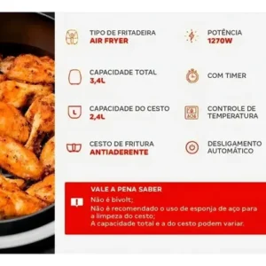 Fritadeira Elétrica Air Fryer Nell Smart 2.4L Preta C/ Timer - Imagem 4