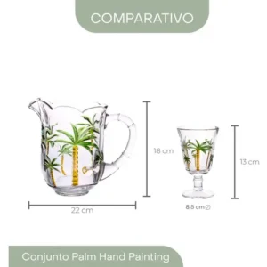 Conjunto 7 Peças Jarra de 1,3L Com 6 Taças de 240 ml Água Suco Cristal Palm Hand Painting Lyor - Imagem 5