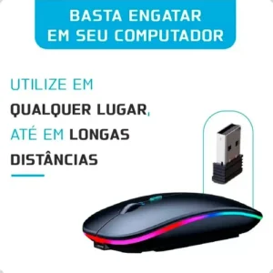 Mouse Sem Fio Recarregável Wireless Optico Led Rgb Ergonômico Sem Fio Para Pc Desktop Notebook Tablet Smartphone Homeroarte Preto - Imagem 4
