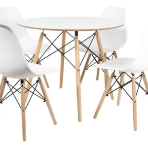 Conjunto Jantar Eames Eiffel Mesa 90cm Branco Com 4 Cadeiras Pés Madeira - Imagem 3