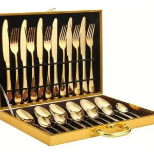 Kit 24 Talheres Luxo Premium Faqueiro Dourado Com Maleta - Imagem 13