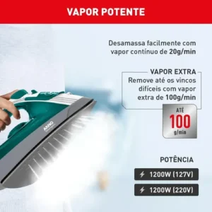 Ferro A Vapor Elétrico Arno Steamgliss Fsgp Cor Branco/Verde - Imagem 6