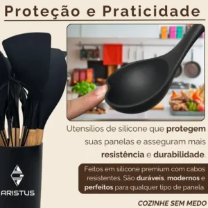 Kit C/12 Utensílios De Cozinha Silicone Cabo Madeira - Imagem 4
