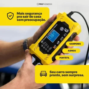 Carregador De Bateria 12V Automotiva Inteligente Portátil Auxiliar Partida Veicular Chupeta Rapida Carro Moto Lancha Jetski Caminhao Cabo 2m Eletrico Estacionaria Potente Led Recupera Carga Emergencia - Imagem 2