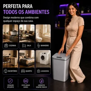 Lixeira 16l Sensor Infravermelho Lítio Usb-c Auto 3 Abertura - Imagem 7
