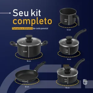 Jogo De Panelas 8 Peças Antiaderente Teflon Com Tampa Vidro - Imagem 4