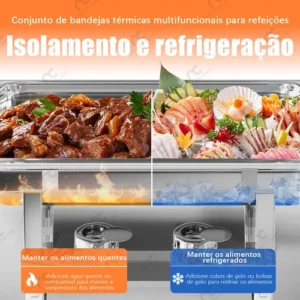 Rechaud Retangular 11l Aço Inox Banho Maria 3 Cubas Fogareir - Imagem 6