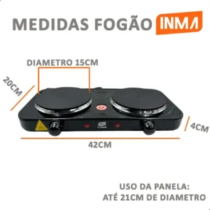 Fogão de Mesa Elétrico INMA de 2 Bocas para Camping e Viagem, em Inox - Imagem 5