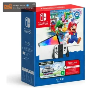 Console Nintendo Switch Oled Nintendo Bundle Super Mario Bros Wonder 3 Meses Nintendo Switch Online 64gb Branco - Imagem 1