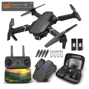 Mini Drone E88 Pro Com Câmera Dupla Wifi Com Case 2 Baterias + Ligenai Jozy Mini Controle Remoto Drone 2.4 Ghz - Imagem 1