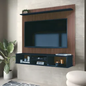 Painel TV Ripado Preto 3D com Nichos e Prateleira 50 Polegadas - Imagem 4