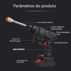 Lavadora de Alta Pressão Portátil Recarregável Maleta 2 Baterias Preto - Imagem 12