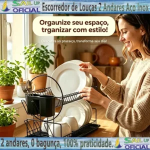 Escorredor Gourmet Cozinha Pratos 2 Andares E Talhere Copos - Imagem 2