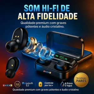 Fone De Ouvido Sem Fio Bluetooth F9-5 Pares Som Imersivo Powerbank Moderno Bateria Longa Duração Academia Compativel Com Todos Celulares - Imagem 6