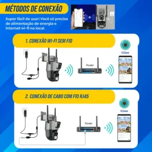 Câmera Segurança Wi-fi Ip Dual com Sirene Visão Noturna Colorida 355° App Icsee Prova Dágua Cor Preto - Hw - Imagem 9