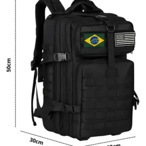 Mochila Tática Militar 50l Bagear Masculina Reforçada Impermeável Ideal Para Trabalho Viagem Camping Caça Pesca Com 2 Patch Bandeira Brasil Eua Cor Preta - Imagem 7