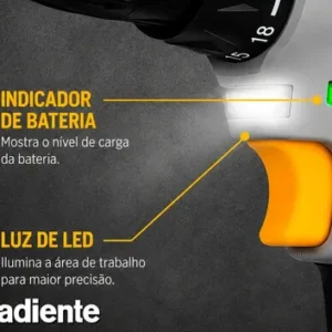 Parafusadeira Furadeira Sem Fio A Bateria 12V 3/8 Pol. 10mm Gradiente Profissional Com Maleta Brocas e Bits - Imagem 4