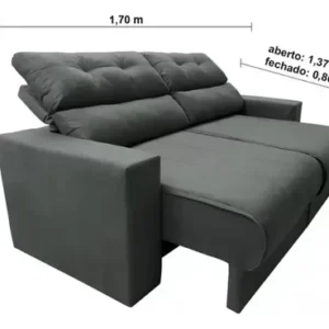 Sofá 3 Lugares Clean Retrátil Reclinável Cama Inbox - Cinza - Liso - Imagem 5