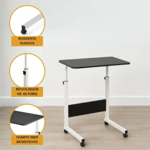 Mesa Lateral Ergonômica Multiuso Com Altura Regulavel E Rodinhas Mesinha Notebook Laptop Cama Sofá Ajustavel Cor preto Luvinco - Imagem 3