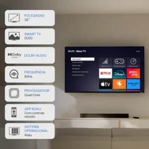 Smart Tv Multi 32 Dled Hd Roku Wi-fi Preto - Imagem 3