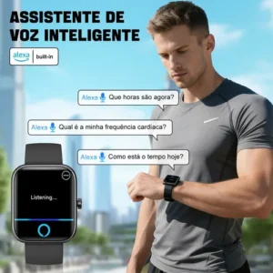 Relógio Inteligente Smartwatch Alexa Chamadas NOVANTE Masculino Feminino Esportivo Ip68 Bluetooth Notificações Instantâneas Tela Hd 1.83 300mAh 10Dias Monitor Cardíaco Spo2 Sono Ecg Pagamento Offline - Imagem 3