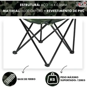 Cadeira Praia Acampamento Pesca Dobrável Porta Copo Banqueta Cor Camuflado - Imagem 5