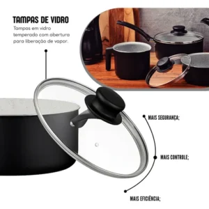 Jogo De Panelas Tramontina 9 Peças Turim Antiaderente Preto - Imagem 6