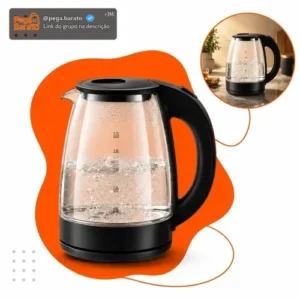 Chaleira Elétrica de Vidro 1,8 Litros Aquecimento Rápido Desligamento Automático Jarra Transparente Resistente Tampa de Fácil Abertura Ideal para Café Chá Leite e Bebidas Quentes Hold On - Imagem 1