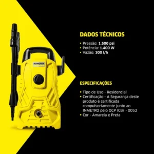 Lavadora de Alta pressão Kärcher Compacta 1500 PSI/Libras 1400W 300L/h com Aplicador de Detergente e Lança Regulável 127v - Imagem 11