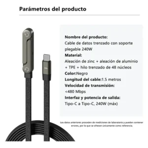 Cabo USB-C para USB-C de 240W com Suporte Dobrável e Carga Rápida de 1.5m - Imagem 10