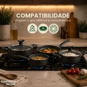Conjunto De Panelas 9 Peças Antiaderente Com Tampa De Vidro E Utensílios Fogão A Gás Preto - Imagem 7