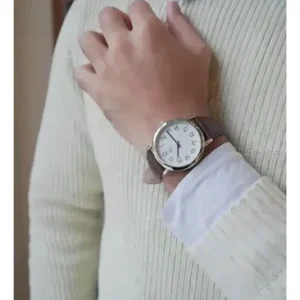 Relógio Masculino Chrowl Prateado Saint Germain Correia De Couro Marrom Caixa Prateada Fundo Branco 40mm Elegante Clássico - Imagem 3