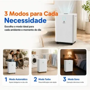 Desumidificador Compressor 8L/Dia, Silencioso, Antimofo, Área Até 120m², Controle Wi-Fi, Drenagem Contínua, Timer 24h, Display Digital, Filtro Removível, Para Quartos e Salas, Airluma - Imagem 9