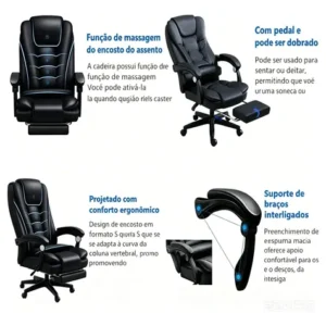 Cadeira Escritório Presidente Massageador Couro H Homall Preto Couro Este apoio de pés é ajustável e giratório, perfeito para uso no estudo ou no escritório. A capacidade de carga é de 120kg - Imagem 7