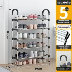 Rack Vertical Sapateira 5 Prateleiras 15 Pares Aço Inox Cor - Imagem 3