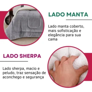 Coberdrom Casal Queen Size Sherpa Cobertor Edredom Inverno Pele Lã Carneiro Super Macio Suave Confortável Luxo Cor Cinza - Imagem 7