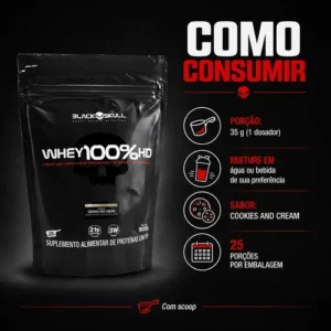 Whey 100% HD Black Skull Refil 900g Cookies - Imagem 4