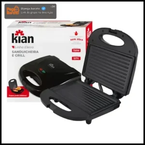 Sanduicheira Grill 2 Em 1 Kian Preta Elétrica 750w Cor Preto,Seu Mixto Quente Ultra Rápido, e Outros Petiscos - Imagem 1