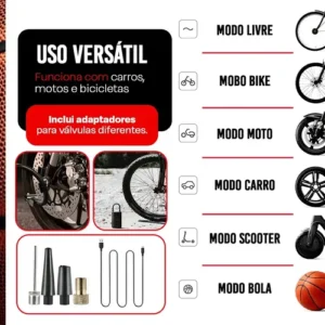 Mini Compressor Digital Portátil Rezzet para Carro Moto e Bicicleta com Calibrador Digital Inflador Elétrico de Pneus LCD Lanterna LED Compacto e Recarregável Preto - Imagem 3