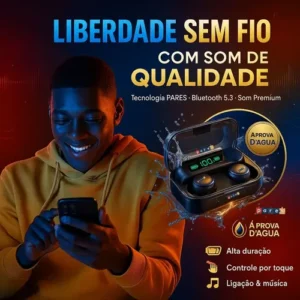 Fone De Ouvido Sem Fio Bluetooth F9-5 Pares Som Imersivo Powerbank Moderno Bateria Longa Duração Academia Compativel Com Todos Celulares - Imagem 4